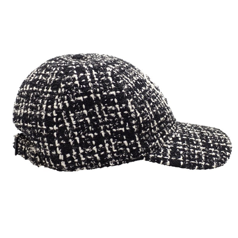 サンローラン SAINT LAURENT ツイードベースボール 676435_3YH99 キャップ ウール ブラック レディース【中古】【ABランク】