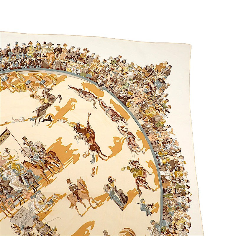 エルメス HERMES カレ90 CIRQUE MOLIER モリエサーカス スカーフ シルク ベージュ レディース【中古】【Aランク】