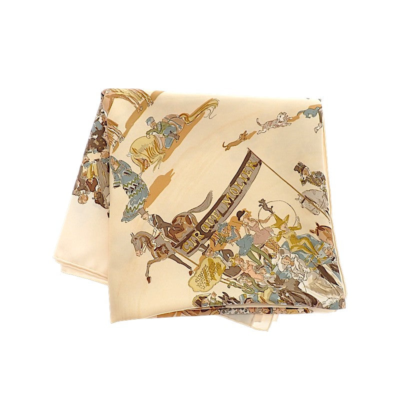 エルメス HERMES カレ90 CIRQUE MOLIER モリエサーカス スカーフ シルク ベージュ レディース【中古】【Aランク】