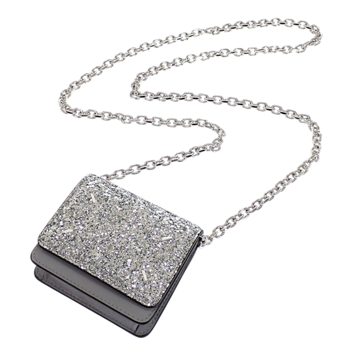 メゾンマルジェラ MAISON MARGIELA グリッター マイクロ チェーンウォレット S35UI0542P6233T9002 二つ折り財布 レザー スパンコール シルバー レディース【中古】【Aランク】