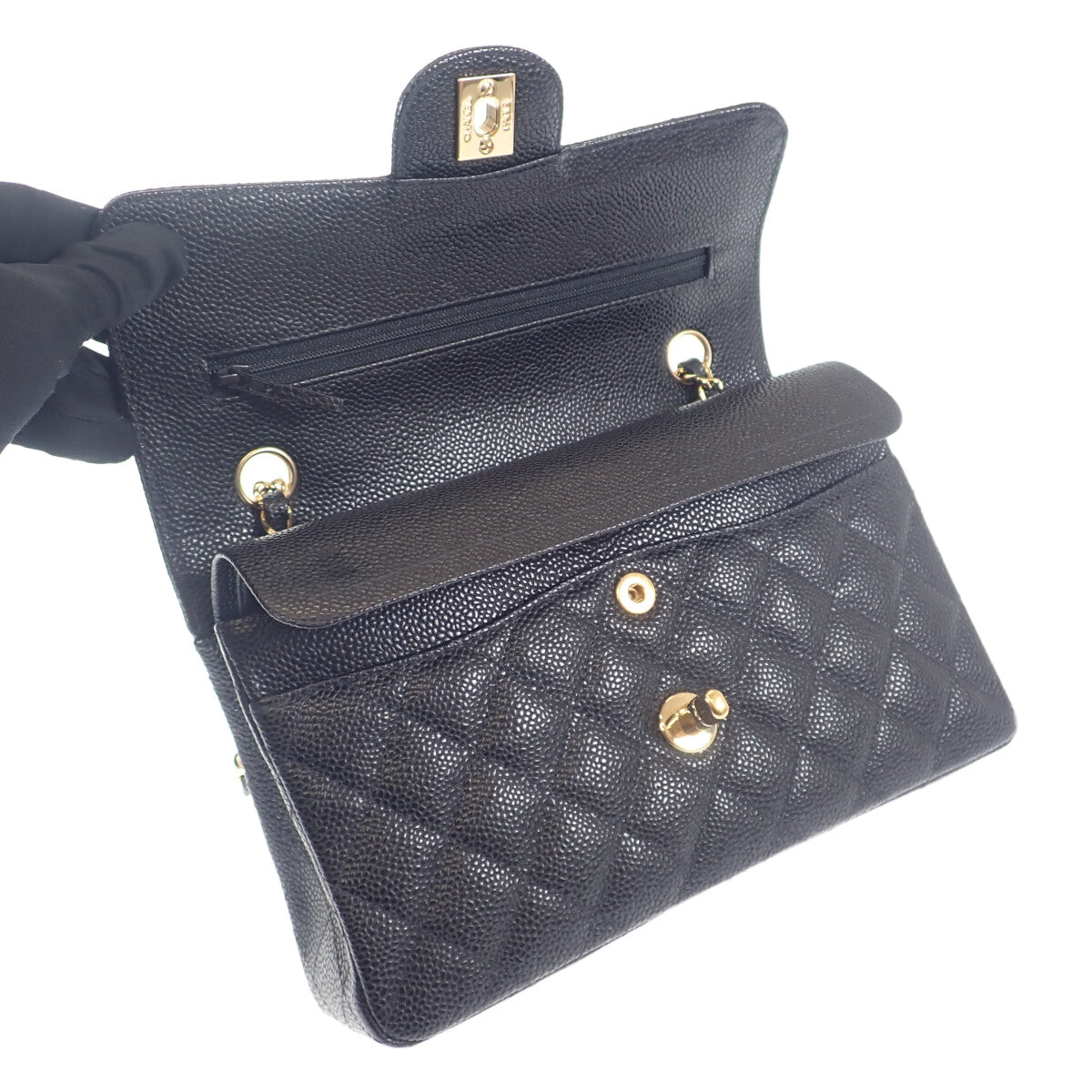 シャネル CHANEL クラシック スモール A01113 ショルダーバッグ キャビアスキン ブラック ゴールド金具 レディース【中古】【ABランク】