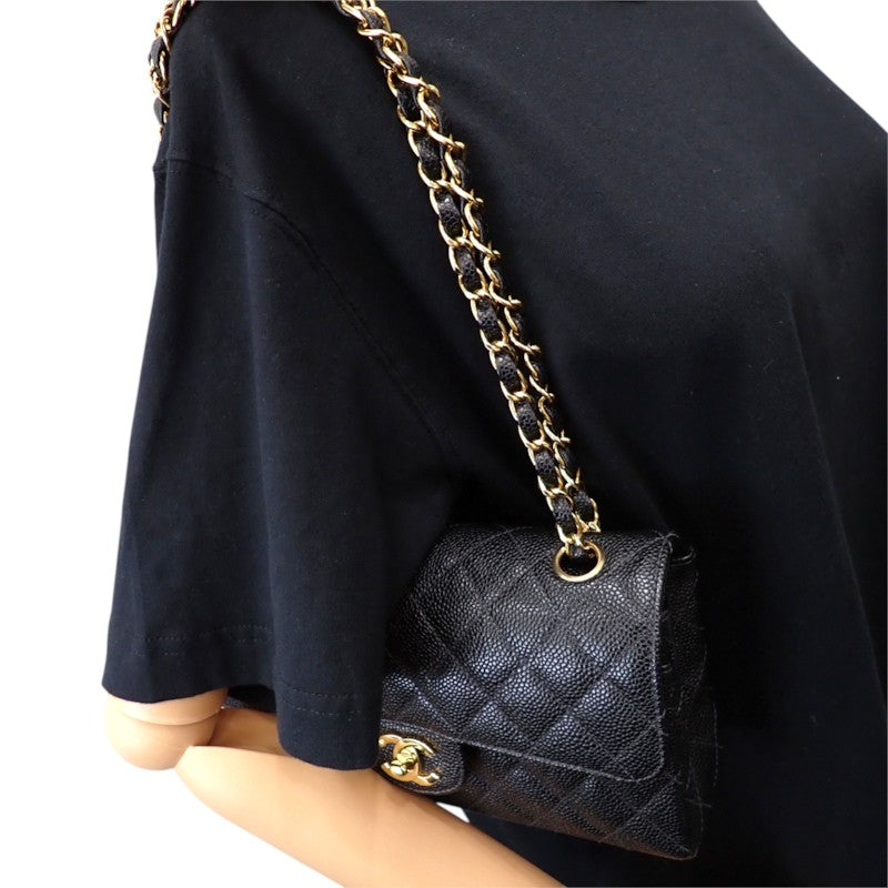 シャネル CHANEL クラシック スモール A01113 ショルダーバッグ キャビアスキン ブラック ゴールド金具 レディース【中古】【ABランク】