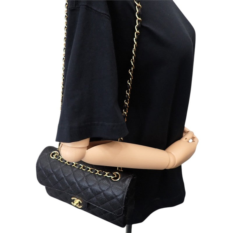 シャネル CHANEL クラシック スモール A01113 ショルダーバッグ キャビアスキン ブラック ゴールド金具 レディース【中古】【ABランク】