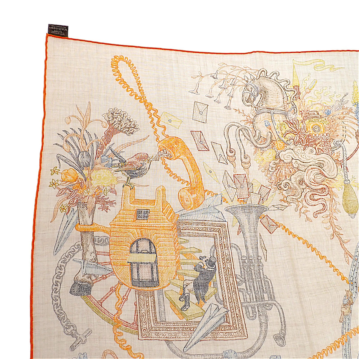 エルメス HERMES カレジェアン 大判ストール エルメスの世界 H244230S 11 スカーフ カシミヤ シルク ホワイト レディース【中古】【Aランク】