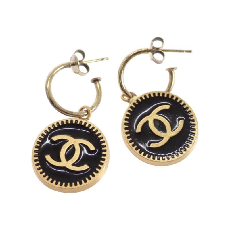シャネル CHANEL CC フープ ピアス メタル ゴールド ブラック レディース【中古】【ABランク】