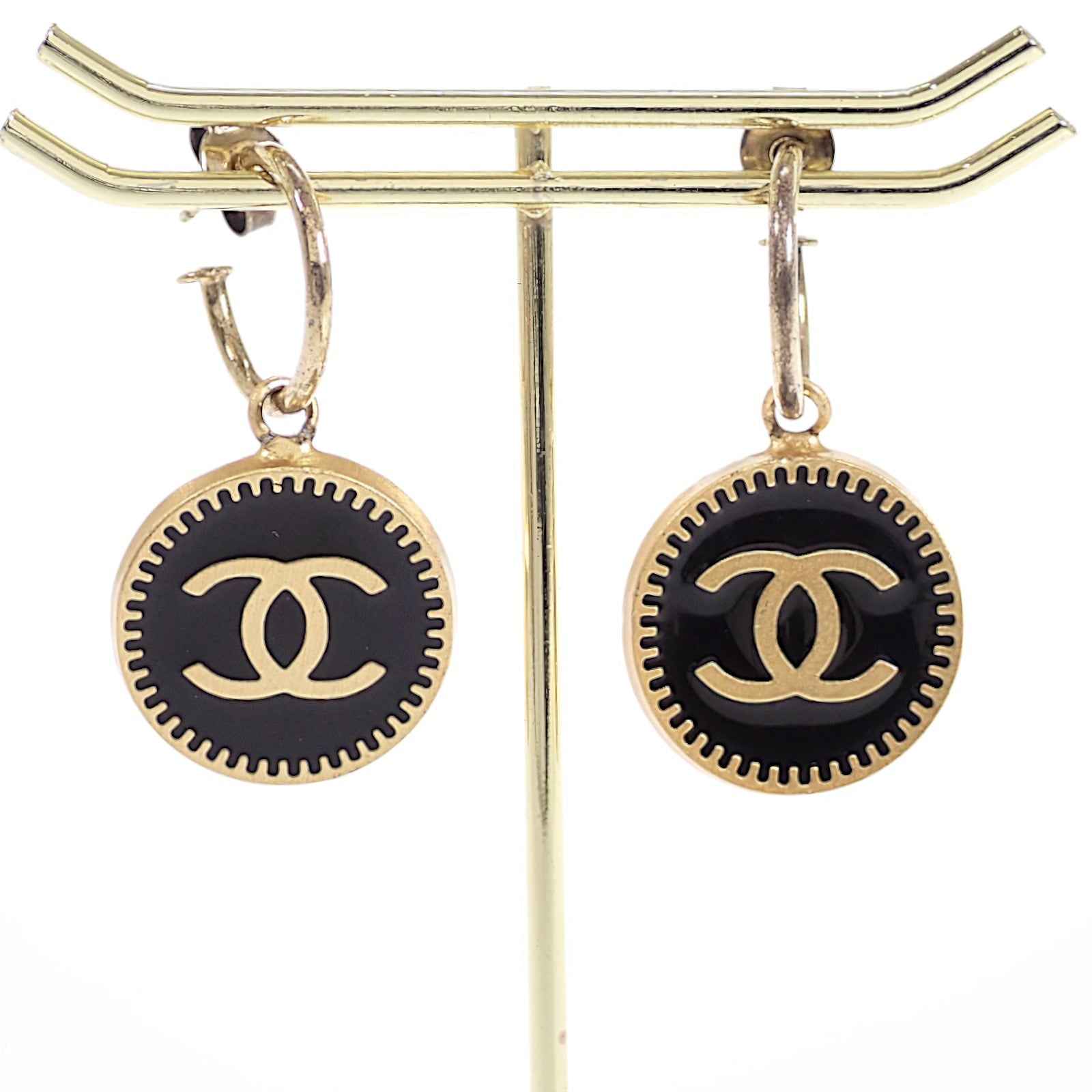 シャネル CHANEL CC フープ ピアス メタル ゴールド ブラック