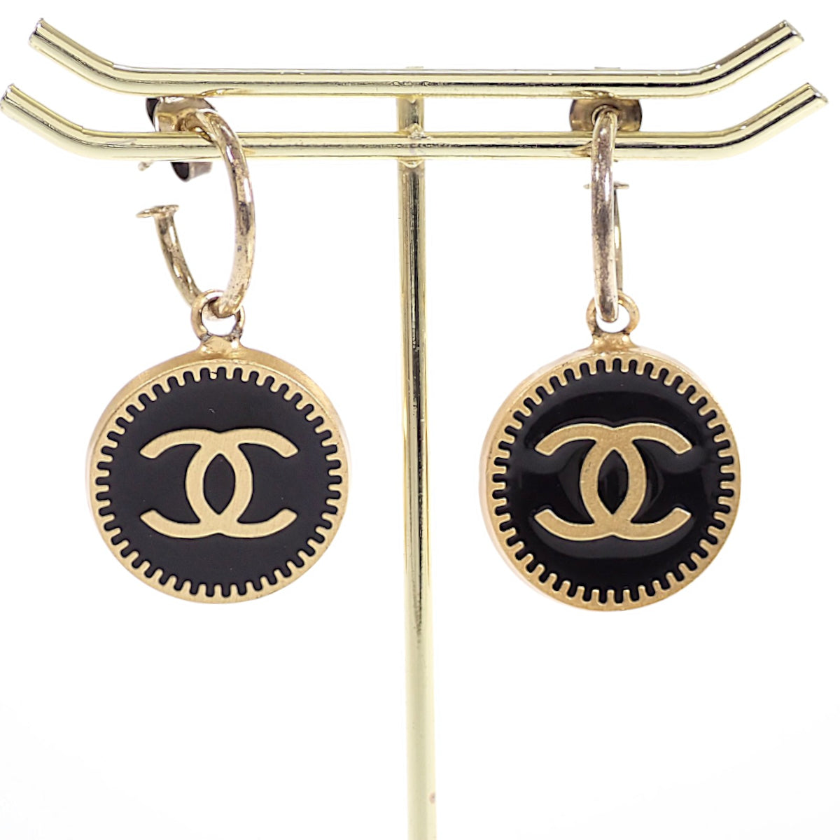 シャネル CHANEL CC フープ ピアス メタル ゴールド ブラック レディース【中古】【ABランク】