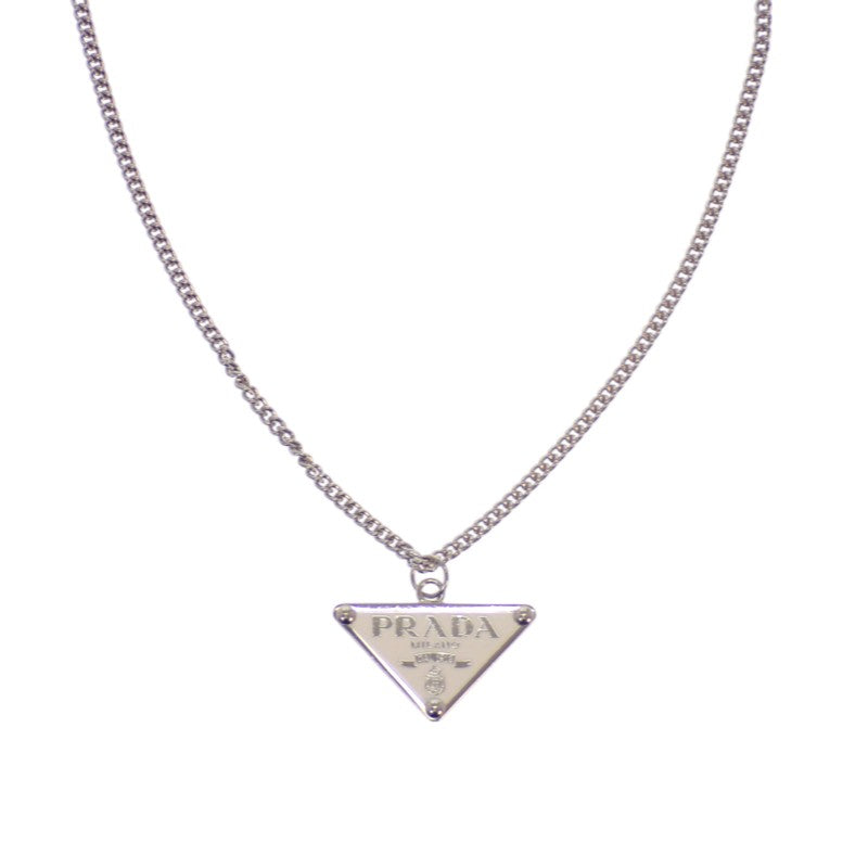 プラダ PRADA エナメルメタル 2IC330 ネックレス メタル シルバー ホワイト レディース【中古】【ABランク】