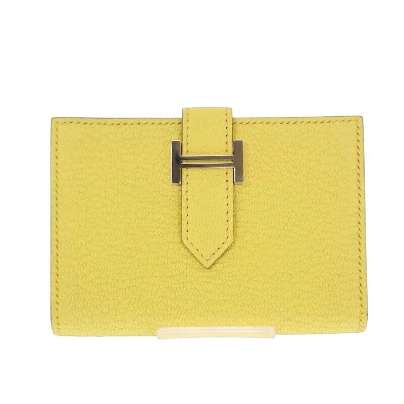 エルメス HERMES ベアン カードケース シェーブル イエロー シルバー金具 レディース【中古】【Aランク】
