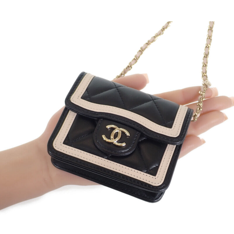 シャネル CHANEL ミニ マトラッセチェーン クラッチ AP3560 ショルダーバッグ ラムスキン ブラック ベージュ ゴールド金具 レディース【中古】【Aランク】