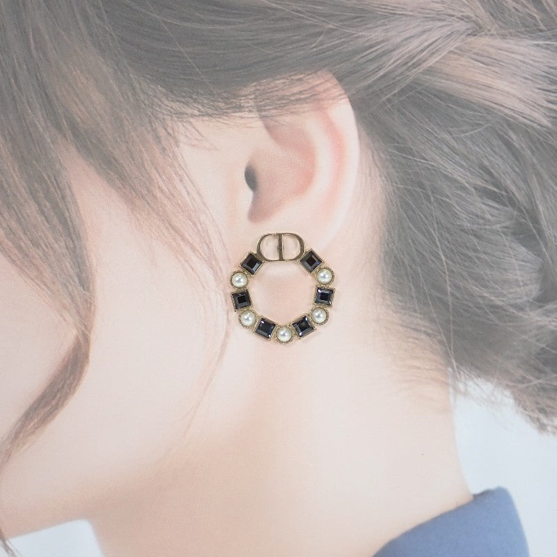 ディオール Dior PETIT CD E1858PTCCY ピアス メタル ブラッククリスタル ゴールド レディース【中古】【Aランク】