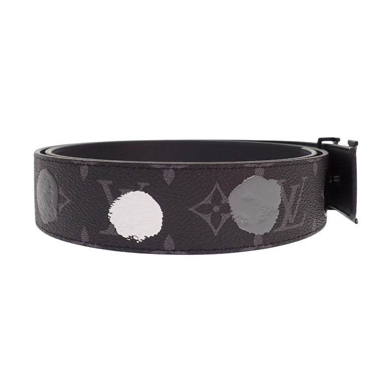 ルイヴィトン LOUIS VUITTON サンチュール・LVイニシャル LV×YK 草間彌生 M0654T モノグラムエクリプス ベルト レザー ブラック ドット ブラック金具 メンズ【中古】【Aランク】