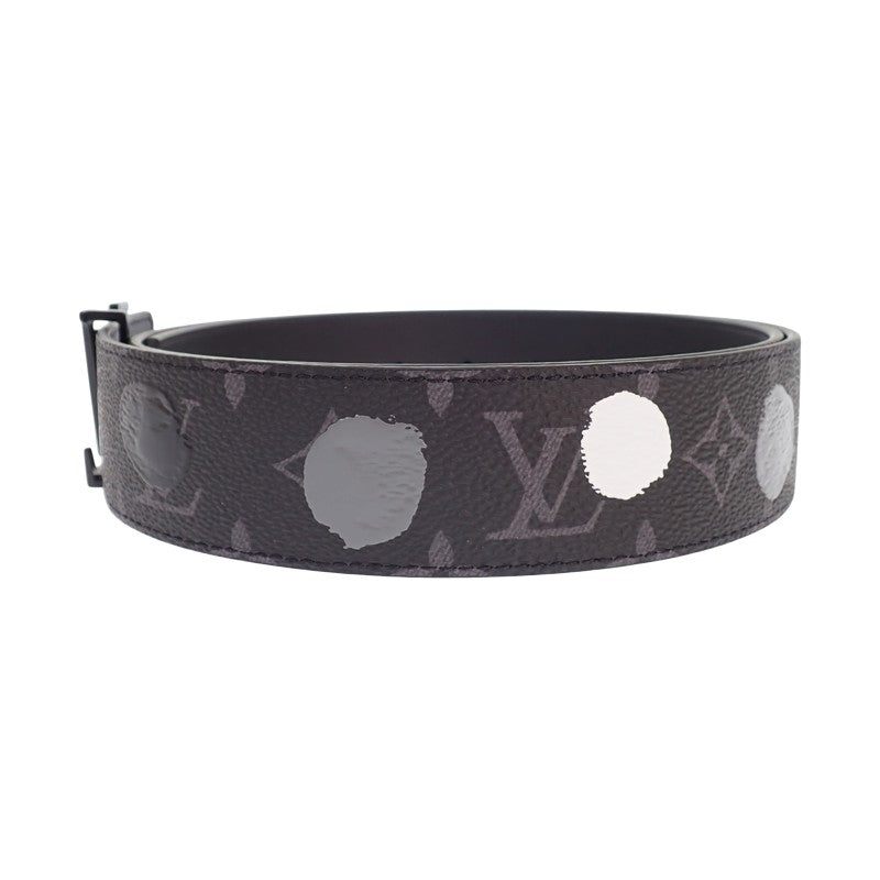ルイヴィトン LOUIS VUITTON サンチュール・LVイニシャル LV×YK 草間彌生 M0654T モノグラムエクリプス ベルト レザー ブラック ドット ブラック金具 メンズ【中古】【Aランク】
