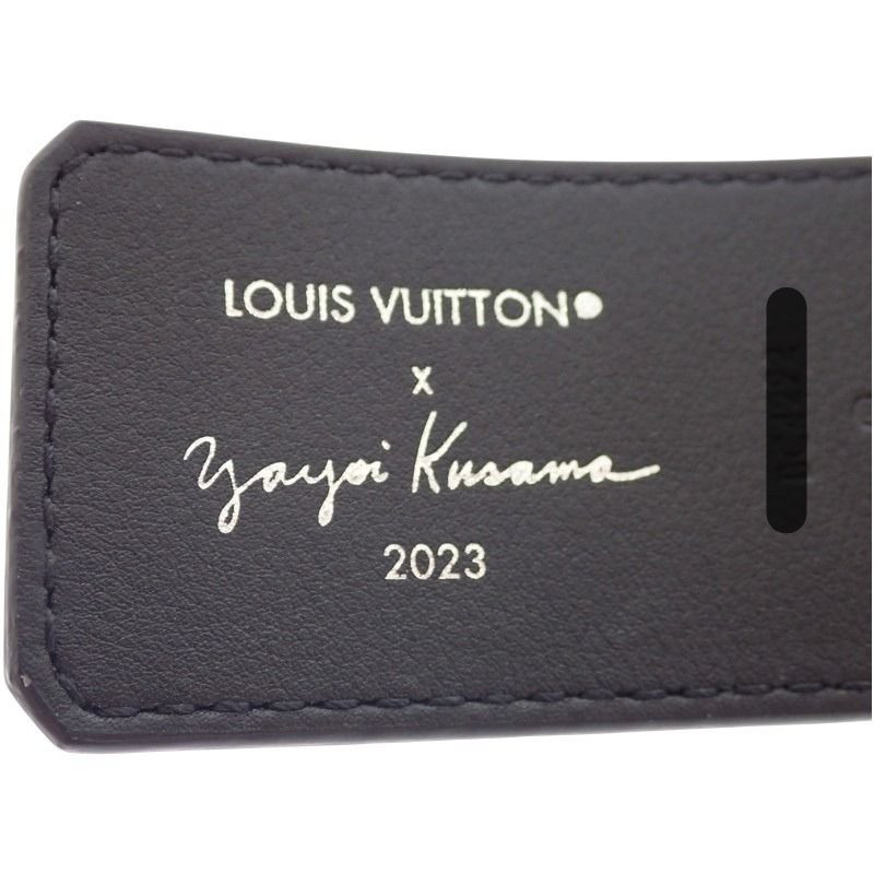 ルイヴィトン LOUIS VUITTON サンチュール・LVイニシャル LV×YK 草間彌生 M0654T モノグラムエクリプス ベルト レザー ブラック ドット ブラック金具 メンズ【中古】【Aランク】