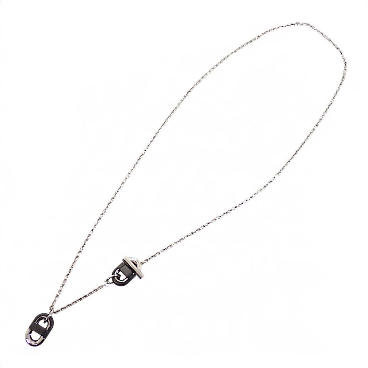 エルメス HERMES シェーヌ マイヨン PM H100114 FJ 03 ネックレス メタル シルバー ブラック メンズ レディース【中古】【Aランク】