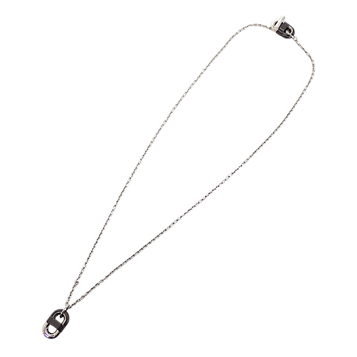 エルメス HERMES シェーヌ マイヨン PM H100114 FJ 03 ネックレス メタル シルバー ブラック メンズ レディース【中古】【Aランク】
