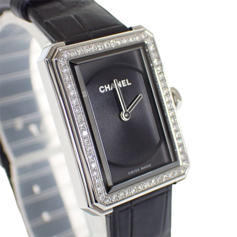 シャネル CHANEL ボーイフレンド H4883 腕時計 ダイヤモンド ステンレススチール レザー クオーツ ブラック文字盤 レディース【中古】【Aランク】