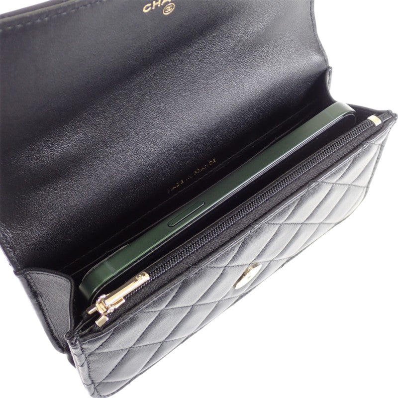 シャネル CHANEL マトラッセ フラップフォンケース AP3226 2WAYバッグ ショルダーバッグ ラムスキン ブラック ゴールド金具 レディース【中古】【Aランク】