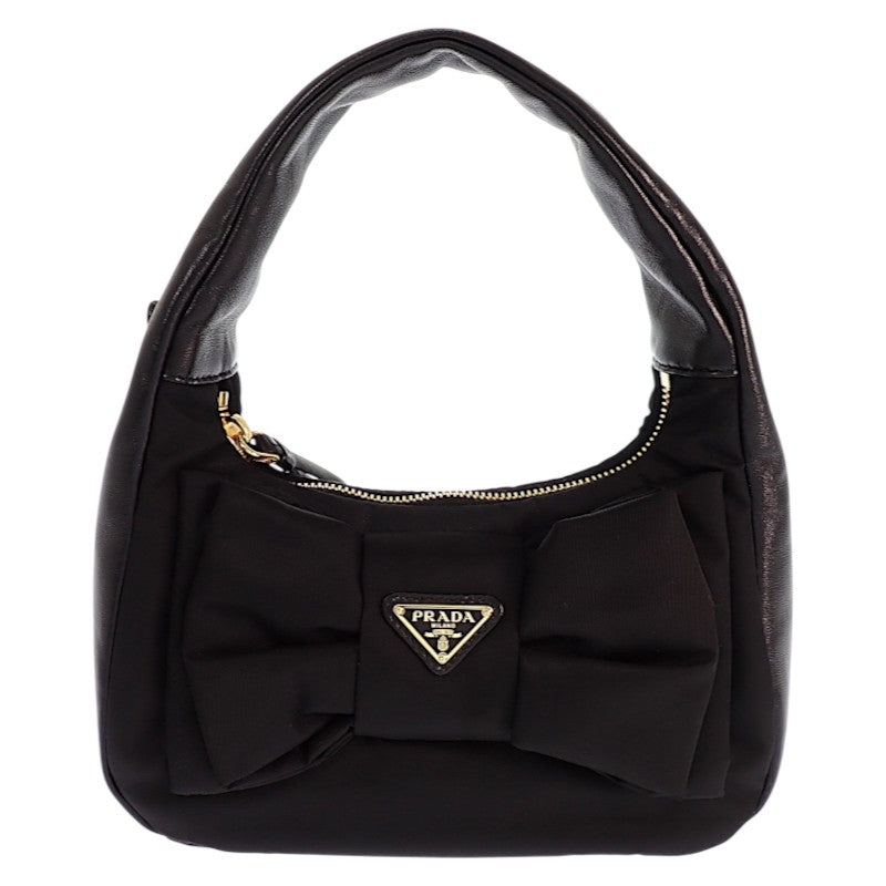 プラダ PRADA リボン ミニ 1BC241_RP0C_F0002_V_OXO 2WAYバッグ レザー ナイロン ブラック ゴールド金具 レディース【中古】【Aランク】
