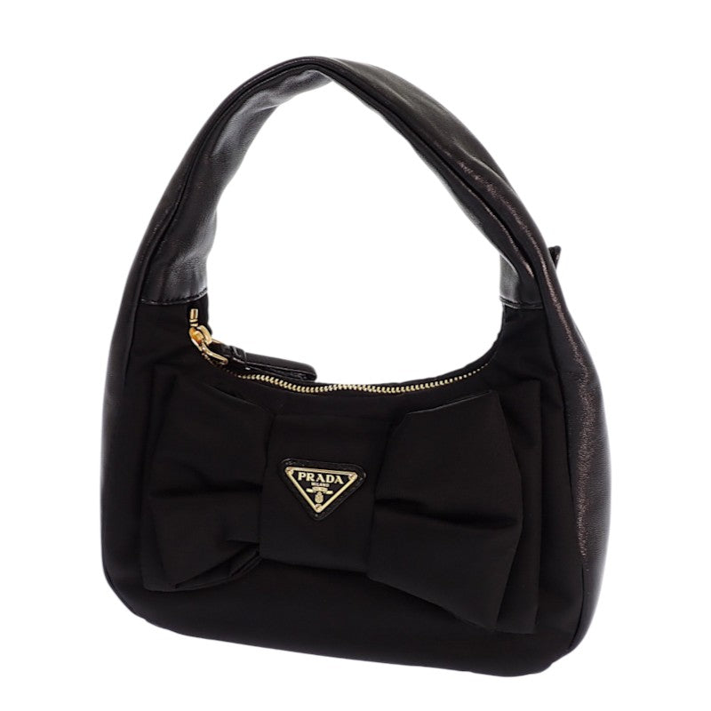 プラダ PRADA リボン ミニ 1BC241_RP0C_F0002_V_OXO 2WAYバッグ レザー ナイロン ブラック ゴールド金具 レディース【中古】【Aランク】
