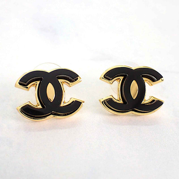 シャネル CHANEL ココマーク ピアス メタル ブラック ゴールド レディース【中古】【ABランク】