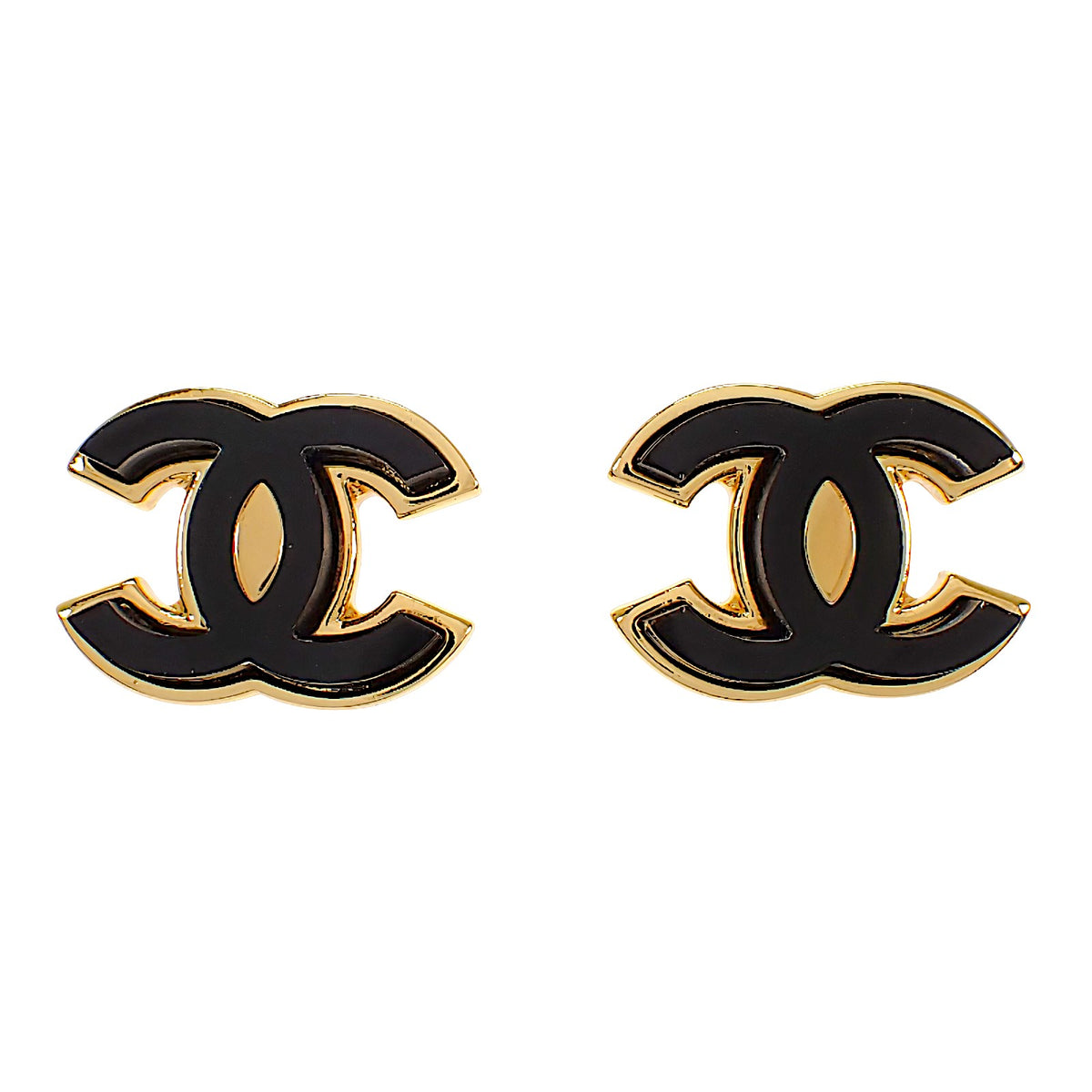 シャネル CHANEL ココマーク ピアス メタル ブラック ゴールド レディース【中古】【ABランク】