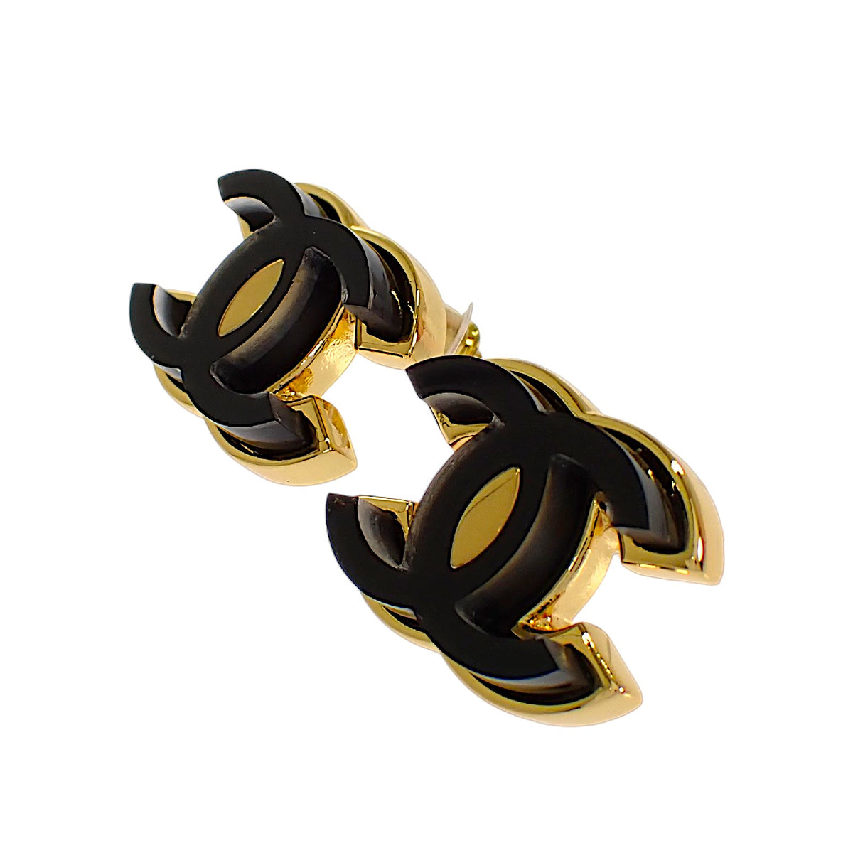 シャネル CHANEL ココマーク ピアス メタル ブラック ゴールド レディース【中古】【ABランク】