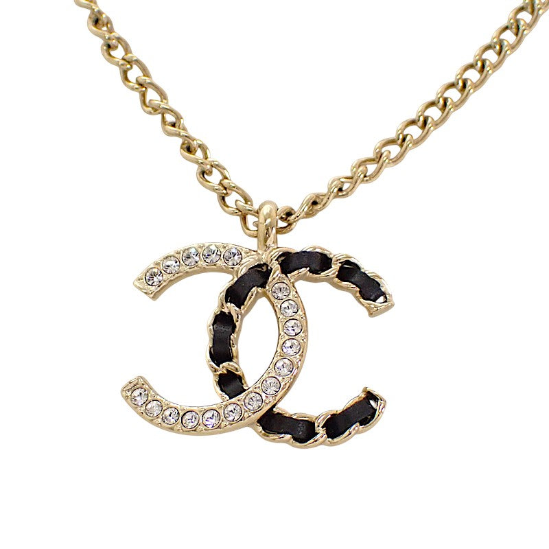 シャネル CHANEL ココマーク ABG352 ネックレス メタル レザー クリスタル ゴールド レディース【中古】【Aランク】