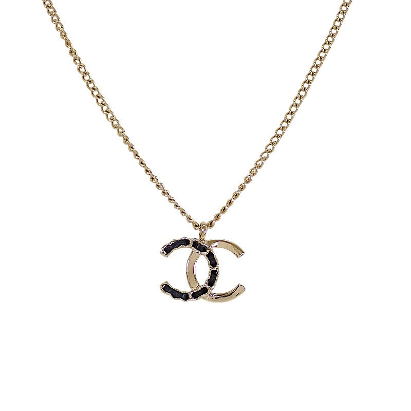 シャネル CHANEL ココマーク ABG352 ネックレス メタル レザー クリスタル ゴールド レディース【中古】【Aランク】