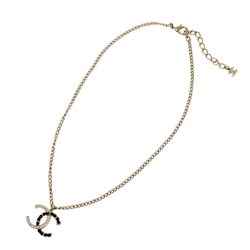 シャネル CHANEL ココマーク ABG352 ネックレス メタル レザー クリスタル ゴールド レディース【中古】【Aランク】