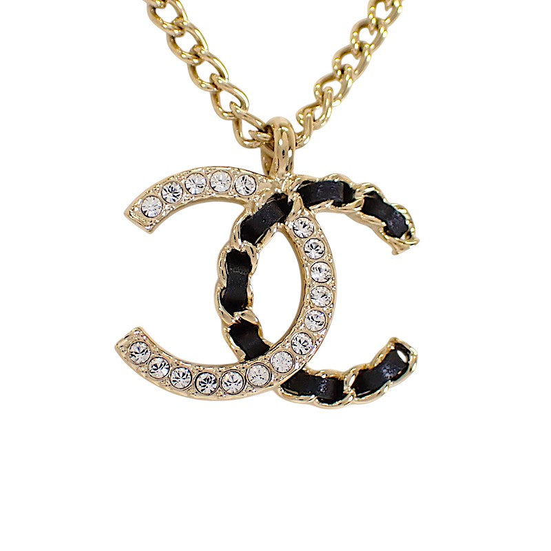 シャネル CHANEL ココマーク ABG352 ネックレス メタル レザー クリスタル ゴールド レディース【中古】【Aランク】