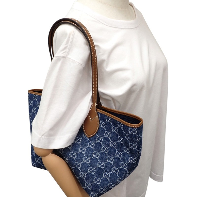 グッチ GUCCI トーティッシマ スモール 820496 トートバッグ デニム ブルー レディース【中古】【Aランク】