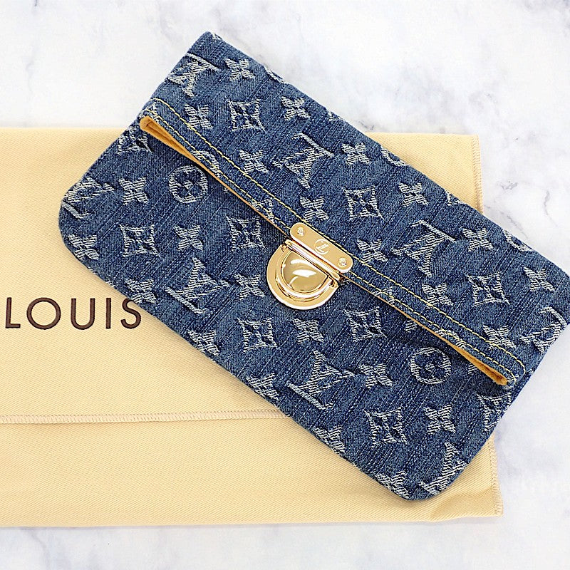 ルイヴィトン LOUIS VUITTON デニム ポシェット プラット M95007 クラッチバッグ モノグラムデニム ゴールド金具 レディース メンズ【中古】【Aランク】
