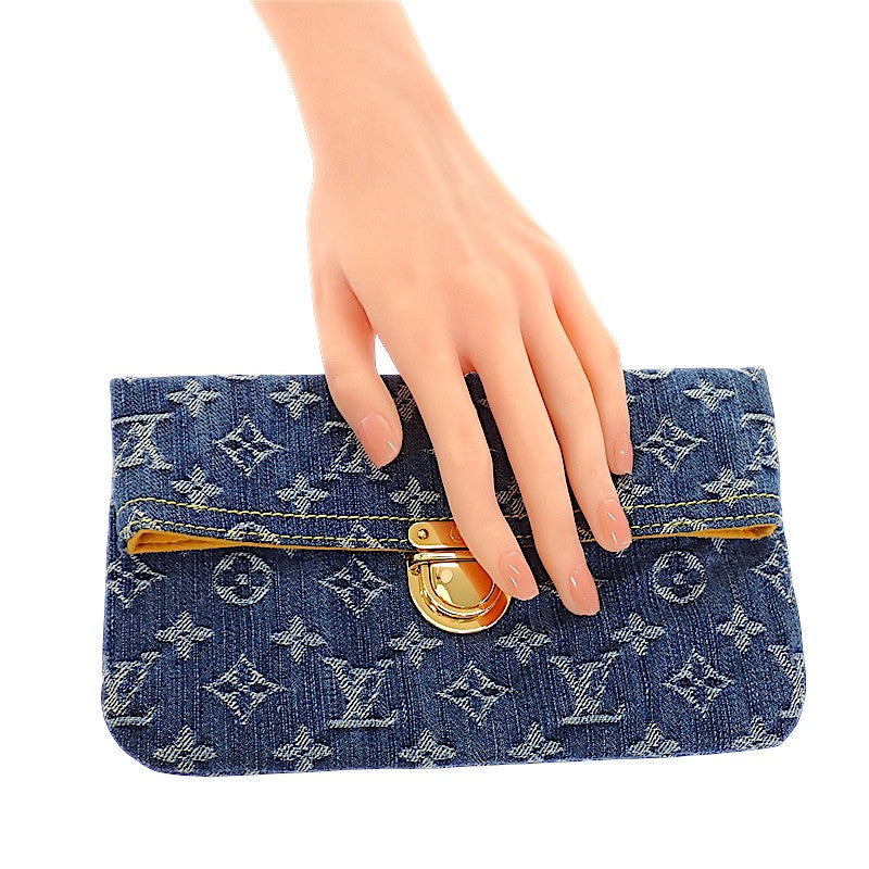 ルイヴィトン LOUIS VUITTON デニム ポシェット プラット M95007 クラッチバッグ モノグラムデニム ゴールド金具 レディース メンズ【中古】【Aランク】