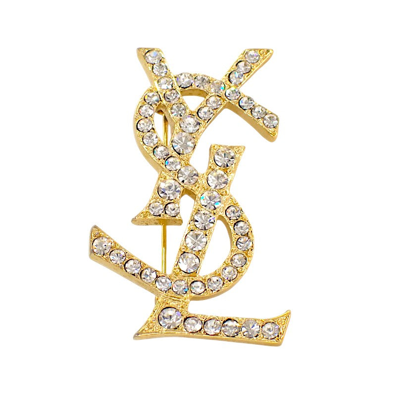 イヴ・サンローラン YVES SAINT LAURENT カサンドラ ブローチ メタル クリスタル レディース【中古】【ABランク】