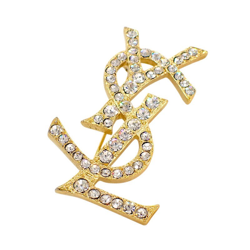 イヴ・サンローラン YVES SAINT LAURENT カサンドラ ブローチ メタル クリスタル レディース【中古】【ABランク】