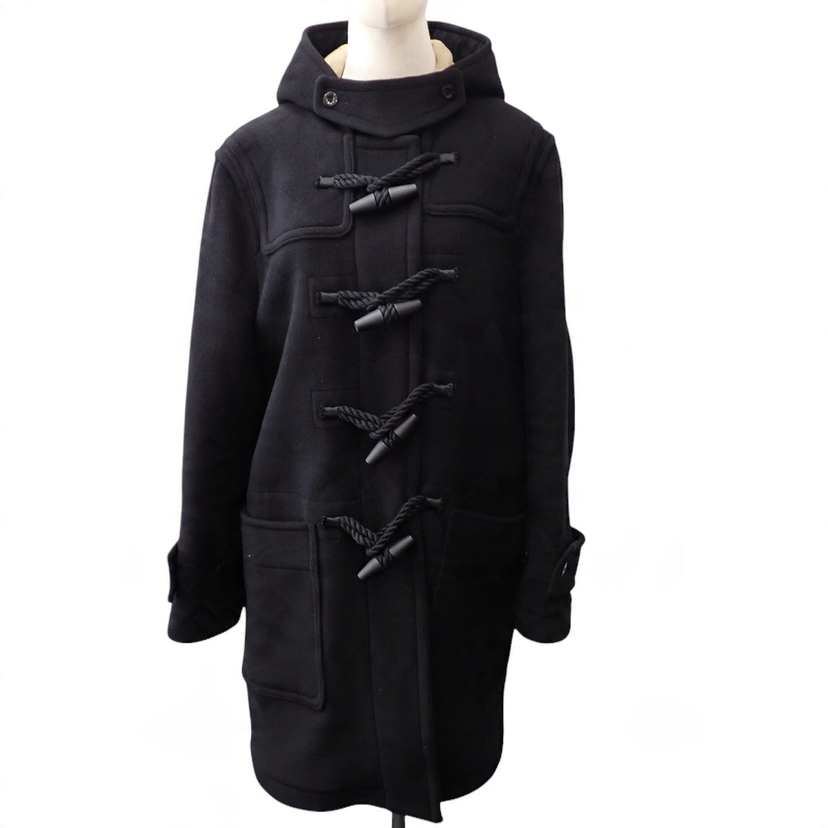バーバリー BURBERRY エグザジェレイティッドチェック ロング丈 50 8034517 ダッフルコート ウール ブラック メンズ【中古】【Aランク】