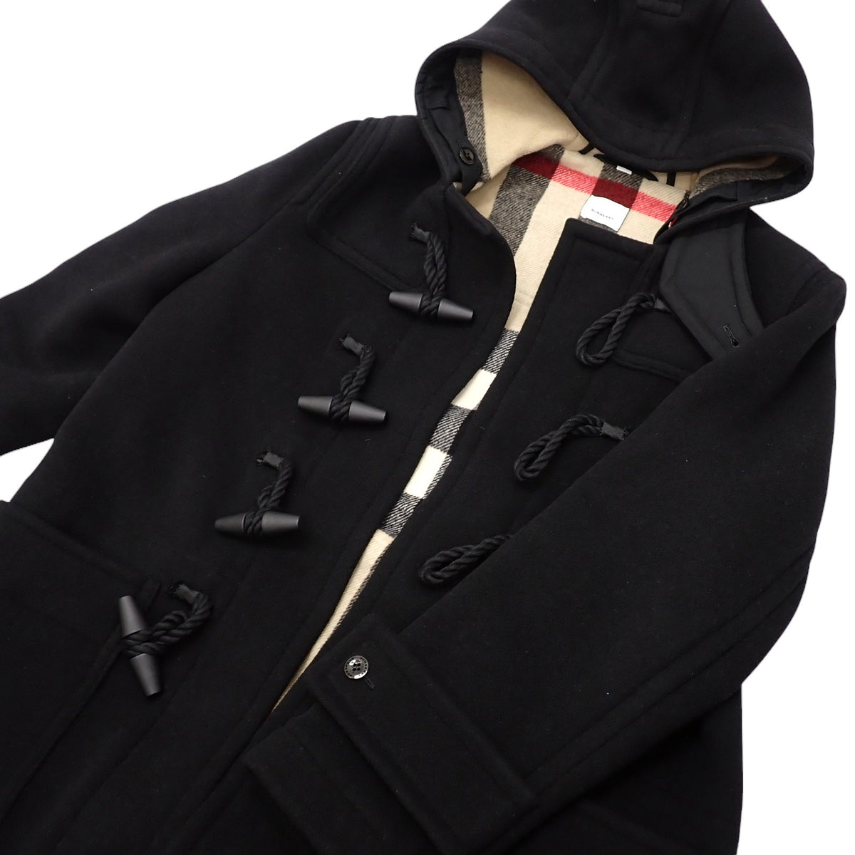 バーバリー BURBERRY エグザジェレイティッドチェック ロング丈 50 8034517 ダッフルコート ウール ブラック メンズ【中古】【Aランク】