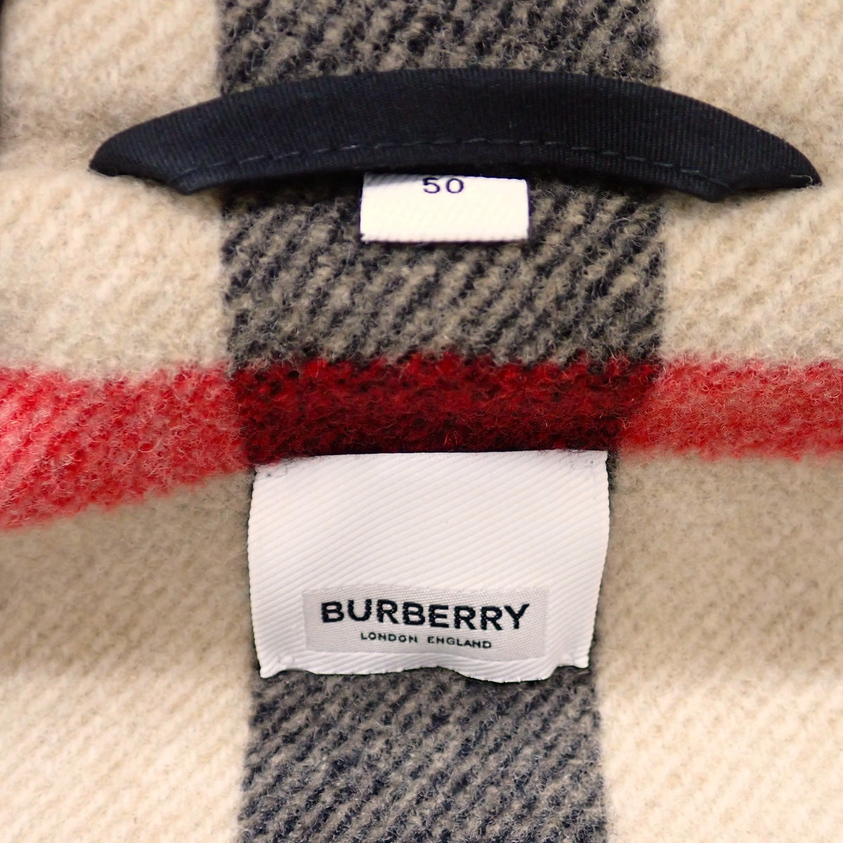 バーバリー BURBERRY エグザジェレイティッドチェック ロング丈 50 8034517 ダッフルコート ウール ブラック メンズ【中古】【Aランク】