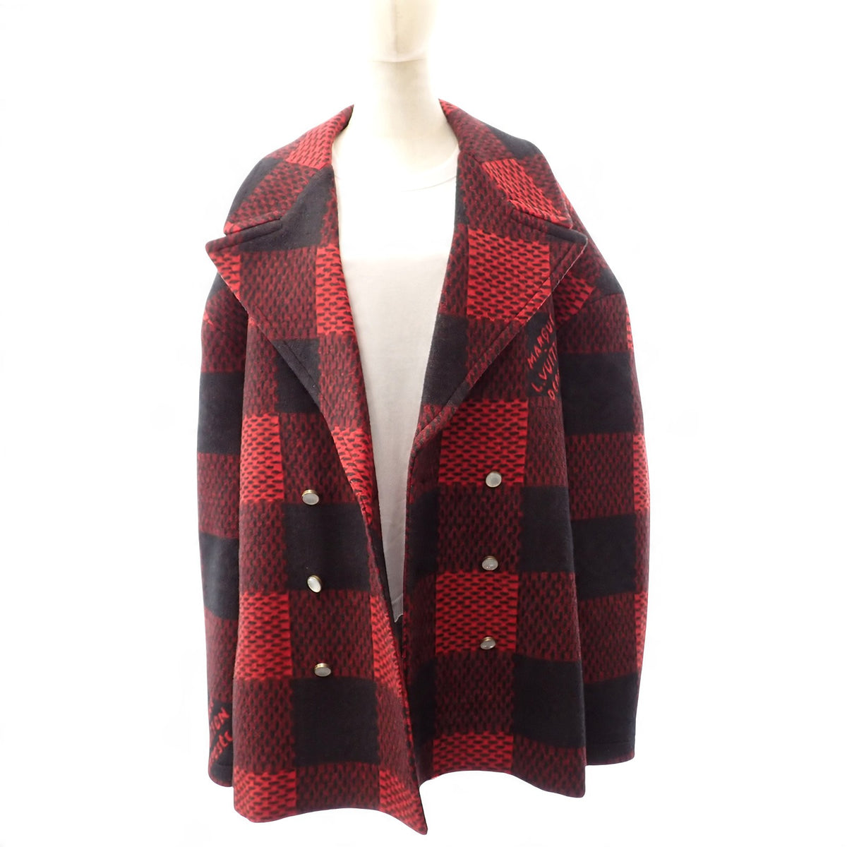 ルイヴィトン LOUIS VUITTON 24aw タータンチェック Pコート ファレル 1AIH2024 ピーコート ウール レッド ブラック 60 メンズ【中古】【ABランク】