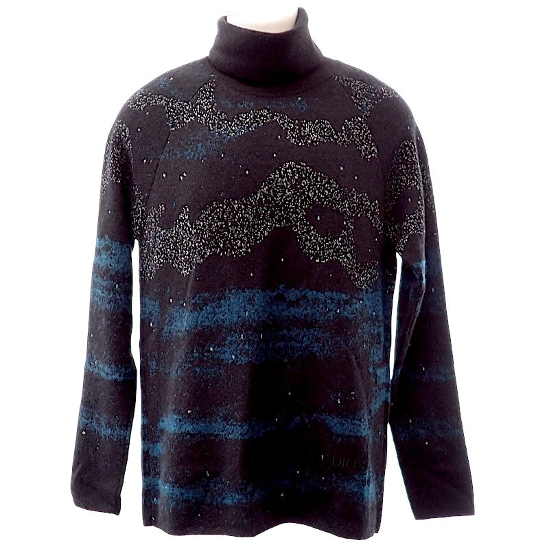 クリスチャンディオール Christian Dior PETER DOIG ピーター・ドイグ ジャガードニット M 143M649AT276 セーター ナイロン モヘア ブラック ブルー メンズ【中古】【Aランク】