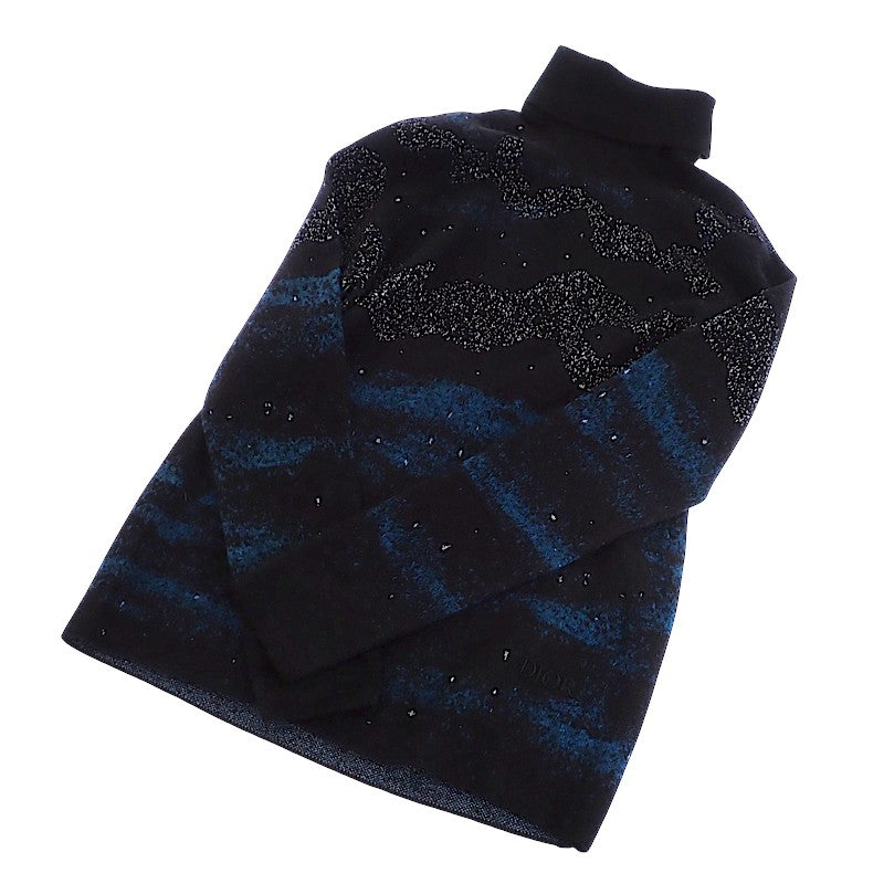 クリスチャンディオール Christian Dior PETER DOIG ピーター・ドイグ ジャガードニット M 143M649AT276 セーター ナイロン モヘア ブラック ブルー メンズ【中古】【Aランク】