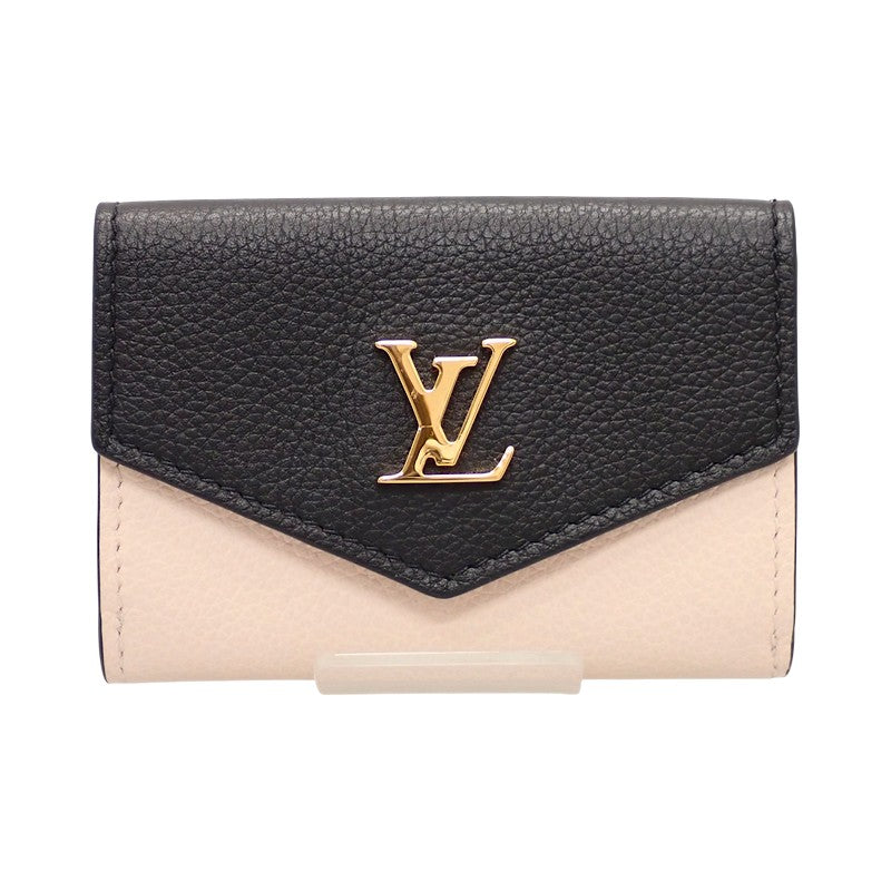 ルイヴィトン LOUIS VUITTON ポルトフォイユ ロックミニ M80984 三つ折り財布 グレインカーフレザー ノワール クレーム ピンク ゴールド金具 レディース【中古】【ABランク】