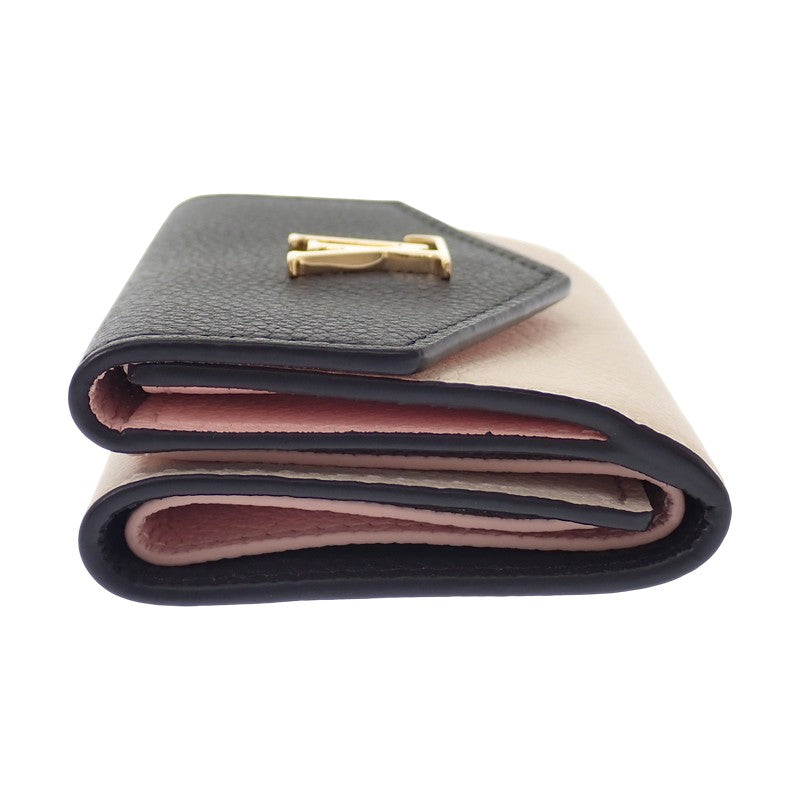 ルイヴィトン LOUIS VUITTON ポルトフォイユ ロックミニ M80984 三つ折り財布 グレインカーフレザー ノワール クレーム ピンク ゴールド金具 レディース【中古】【ABランク】
