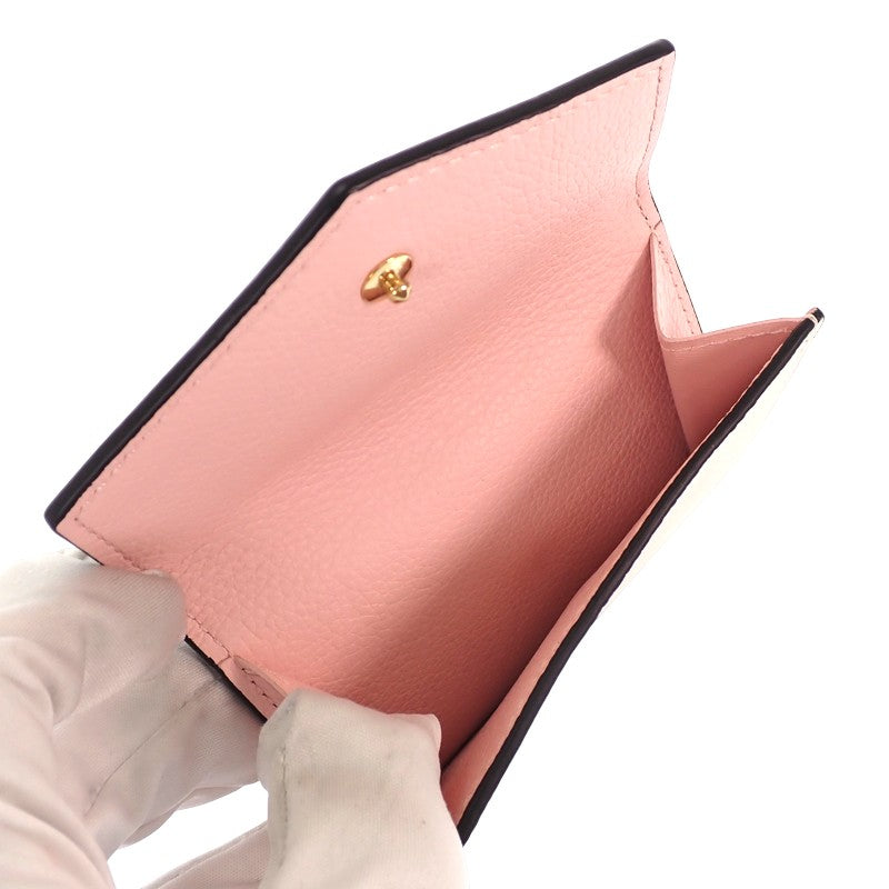 ルイヴィトン LOUIS VUITTON ポルトフォイユ ロックミニ M80984 三つ折り財布 グレインカーフレザー ノワール クレーム ピンク ゴールド金具 レディース【中古】【ABランク】