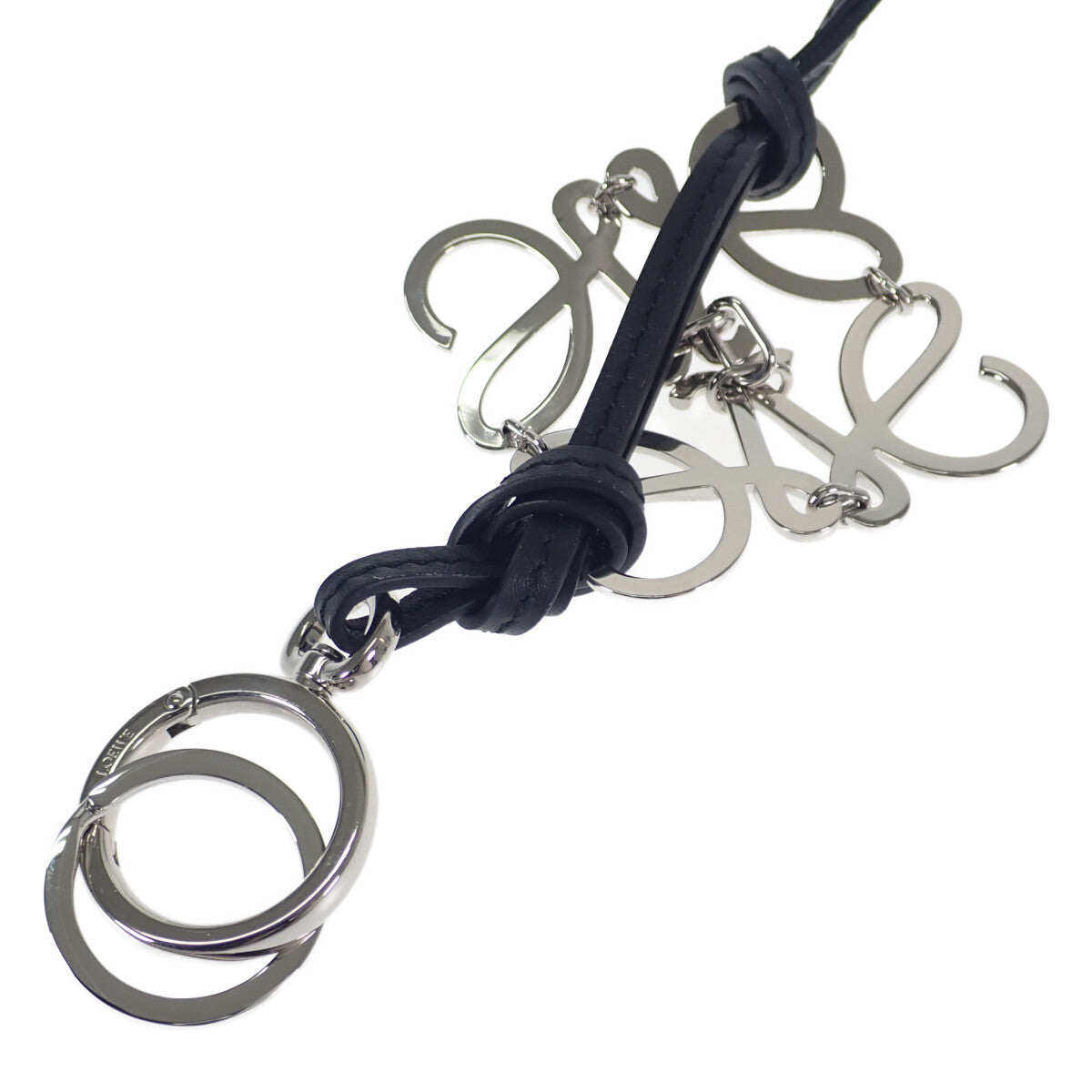 ロエベ LOEWE アナグラム チャーム C821232X02 キーホルダー カーフ パラジウム ブラック レディース【中古】【ABランク】