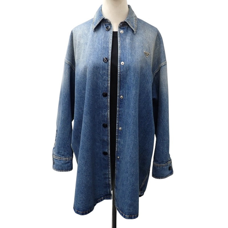 プラダ PRADA ダメージ加工 オーバーサイズ 38 GFC060_SOOO_16PK デニムジャケット コットン ブルー レディース【中古】【Aランク】