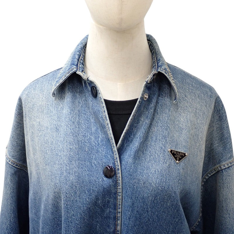 プラダ PRADA ダメージ加工 オーバーサイズ 38 GFC060_SOOO_16PK デニムジャケット コットン ブルー レディース【中古】【Aランク】