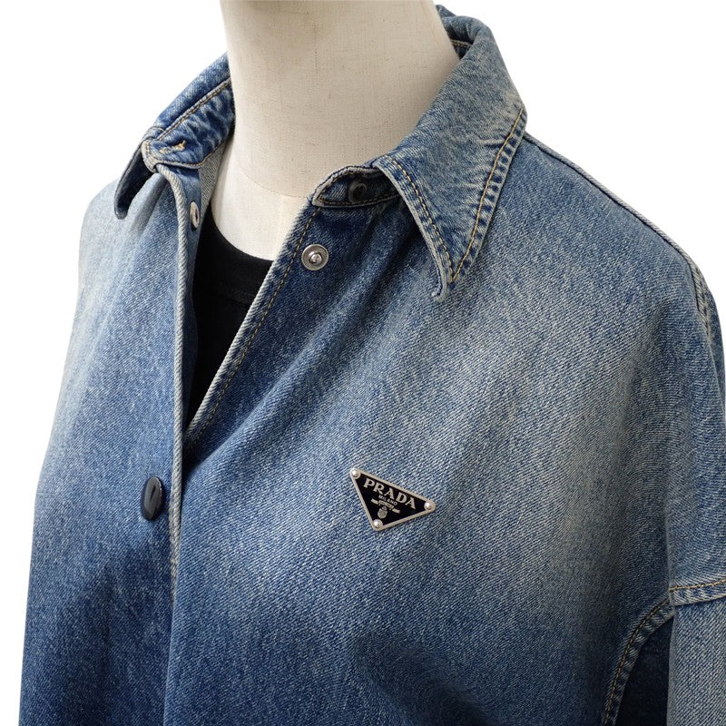 プラダ PRADA ダメージ加工 オーバーサイズ 38 GFC060_SOOO_16PK デニムジャケット コットン ブルー レディース【中古】【Aランク】