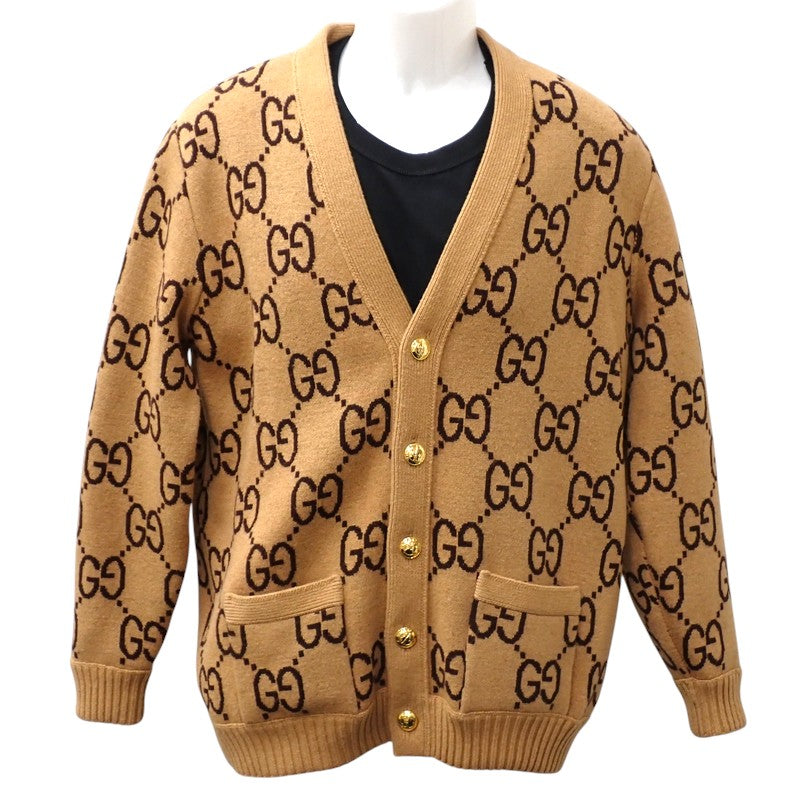 グッチ GUCCI GGチェック S 699872 カーディガン ウール ベージュ メンズ【中古】【Aランク】